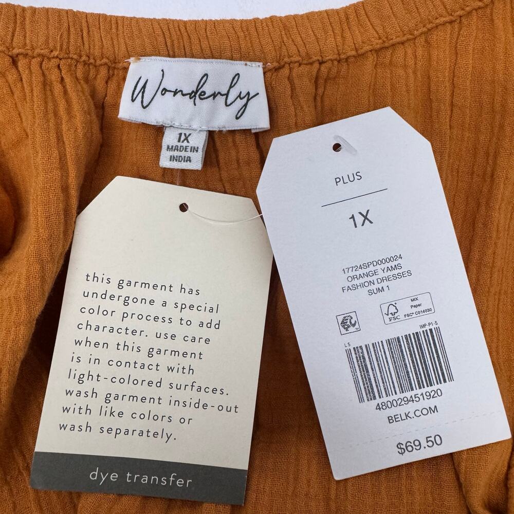 NWT Wonderly Cotton Gauze Flutter Sleeve Raglan Dress Plus 1X Beachy Coastal - Picture 7 of 9